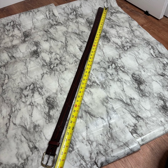 Genuine Leather belt size 36 gold buckle brown pattern print retro boho western - Picture 5 of 6